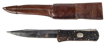 A very good example of a Victorian folding Bowie knife, clipped back blade 9" marked "P&F Schafer