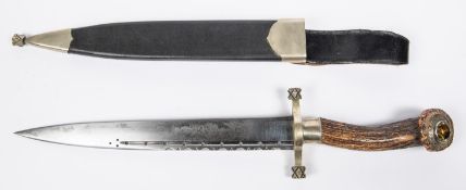 A good Highland dirk, blade 11" etched with trophies and foliage, pierced fullers etc, marked "