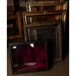 An oak glazed display case, 24" x 17" x 4", velvet lined; another 20" x 17" x 3½", velvet lined;