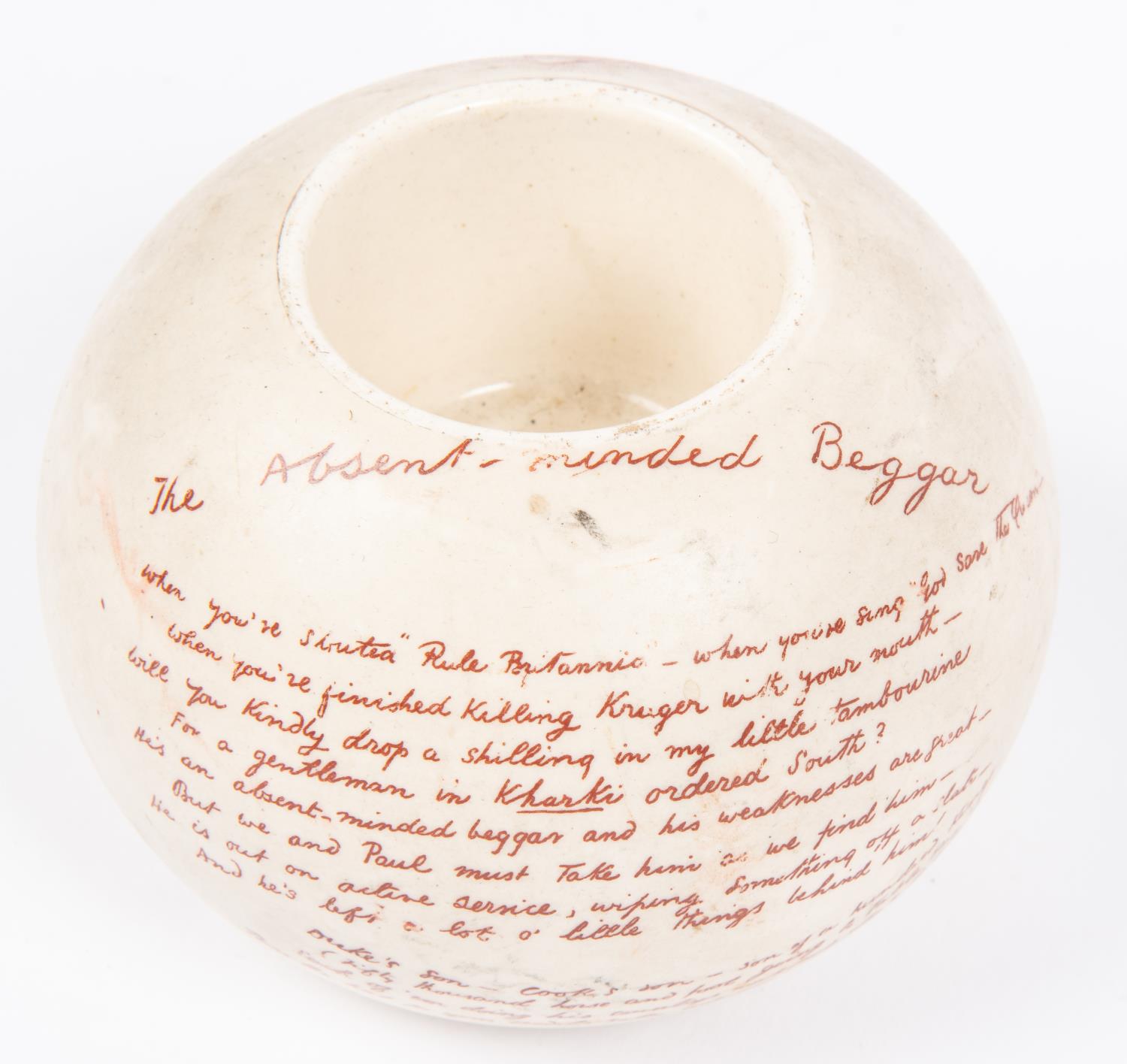 A "Gentleman in Khaki" Boer War pottery ink well, "The Absent Minded Beggar" poem printed on the - Image 2 of 5