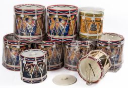 6 wastepaper baskets modelled as regimental drums of the 1st Bn Queen's Own Royal West Kent Regt,