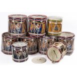 6 wastepaper baskets modelled as regimental drums of the 1st Bn Queen's Own Royal West Kent Regt,
