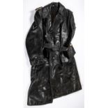 A Third Reich officer's black leather greatcoat, L.A.H. officers' shoulder boards, SS sleeve