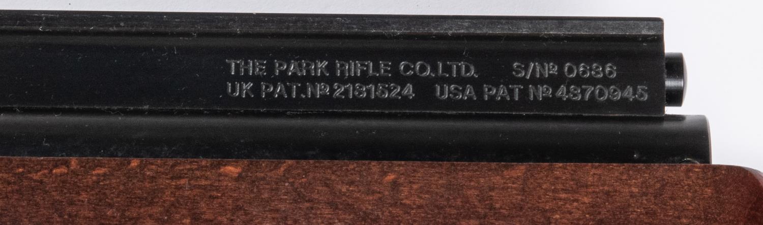 A .22" Park Rifle Co. underlever air rifle, number 0686, with bolt loading, no fixed sights but long - Image 2 of 2