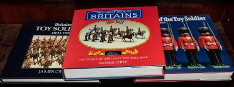 A quantity of books including "Britains" by Opie, "The Art of the Toy Soldier" etc plus a quantity