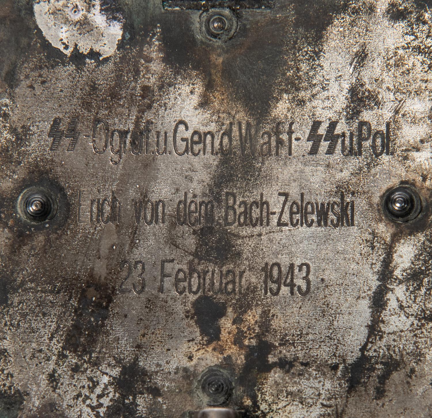 A Third Reich German Cross, engraved on reverse with "OGRF U Gen D WAFF SS U Pol. Erich Von Dem Bach - Image 3 of 3