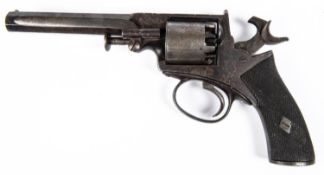 A 5 shot 80 bore double action percussion revolver, retailed by Rigby, London, 9” overall, barrel