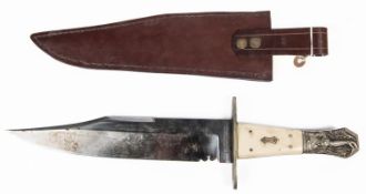 A good quality heavy Bowie knife of traditional form, clipped back blade 9¾" marked "J.E.