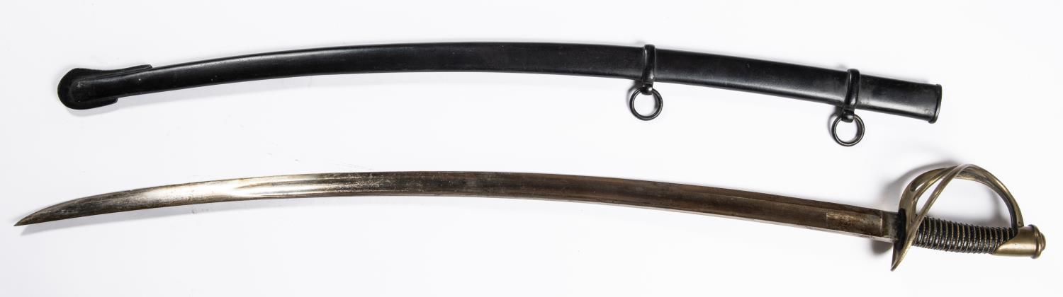 A mid 19th century US Cavalry trooper's sword, unmarked blade 35½", brass triple bar hilt with - Image 3 of 3