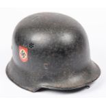A Third Reich Police double decal steel combat helmet, GC (some light rust, lining worn, no