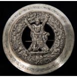 A good quality Highland plaid brooch, engraved WM body with cast WM central motif of St Andrew.