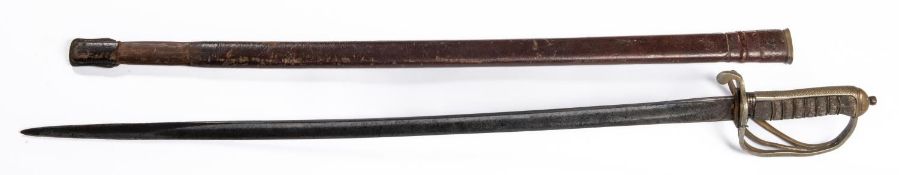 A Geo V Royal Artillery officer’s sword, SE blade 32” etched with cypher, cannon and foliage etc, WM