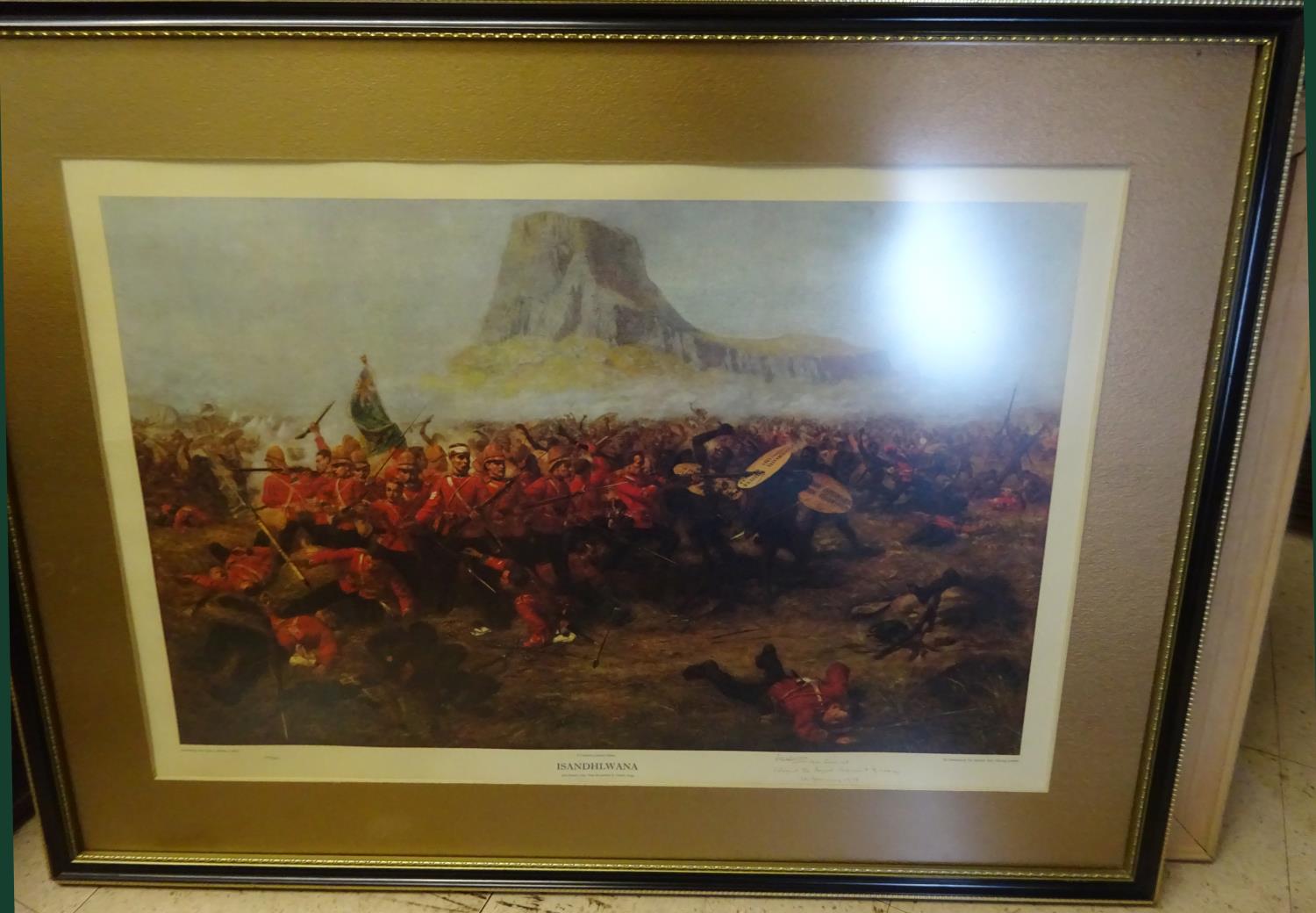 A coloured print "Rorke's Drift" by De Neuville, 36" x 26"; another "Isandlwana" by Fripp, both - Image 2 of 5