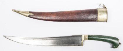 A good quality Indo Persian dagger, single edged slightly curved watered steel blade 9¾”, WM mounted