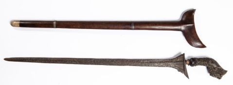 A good Java kris, straight blade 22½”, finely carved hardwood hilt, with copper ferrule, in its