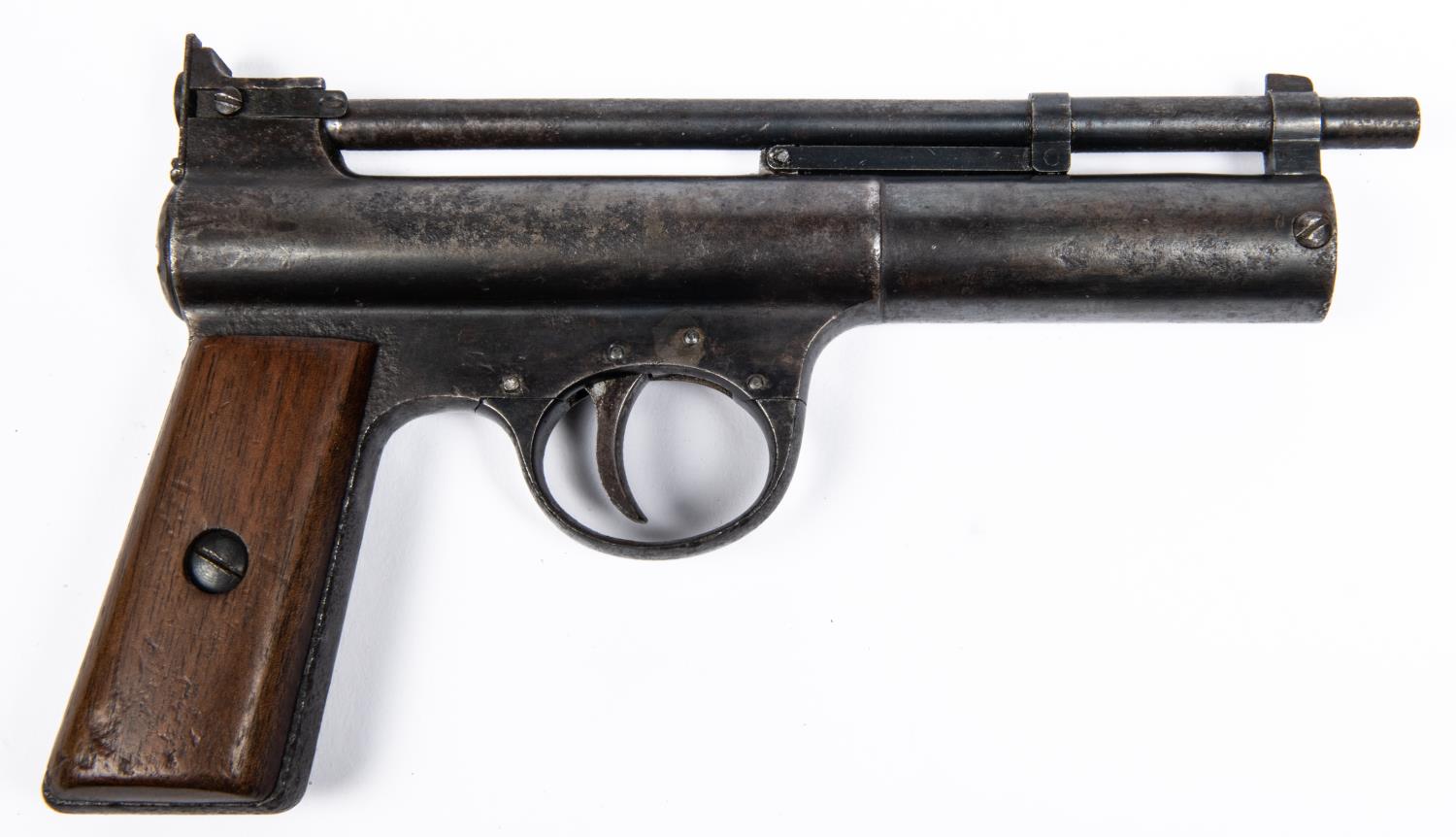 A rare 1st pattern 2nd type Webley Mark I air pistol, with double barrel retaining spring clips,