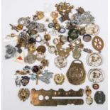 Over 70 various pin back military lapel and other badges, including four enamelled UN beret