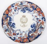 A scarce Victorian pottery dinner plate bearing the crest of the 30th Regiment Sergeants' Mess and