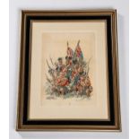 A nice modern watercolour of Highlanders at Waterloo forming a square, titled in French, signed (