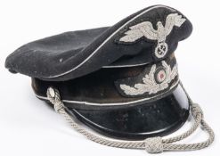 A Third Reich Diplomatic officer's SD cap, alloy embroidered cords and badges, black velvet band,