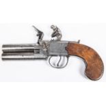 A double barrelled over and under 60 bore tap action flintlock boxlock pistol by Simmons, c 1820,