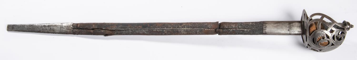 A scarce late 18th century Scottish officer's broadsword, unusual flat double edge blade 36" with