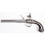 A 20 bore "Queen Anne" style flintlock boxlock side action pistol by T Annely, c 1730, 12½" overall,