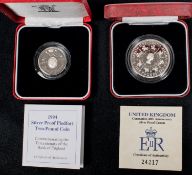 Elizabeth II AR proof £5 crown 1993 (coronation 40th anniversary) and AR proof Piedfort £2 coin 1994