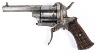 A Belgian 5 shot 7mm double action pin fire revolver, octagonal barrel 2¾", Liege proved, with