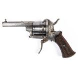 A Belgian 5 shot 7mm double action pin fire revolver, octagonal barrel 2¾", Liege proved, with