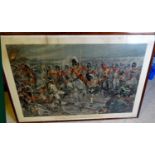 A large colour print of “Scotland Yet on to Victory”, the Scots Greys and Highlanders Charge at