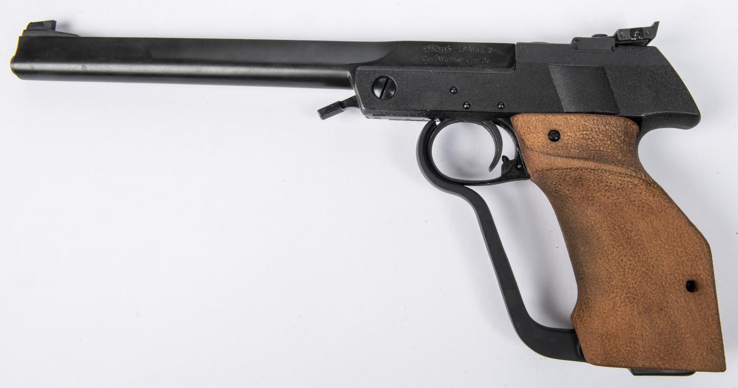 A .177" Walther LP Mod 2 single stroke pneumatic air pistol, number 16240, with two piece walnut