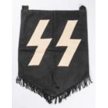 A Third Reich single sided black shield shaped banner, applied with white SS runes, the bottom