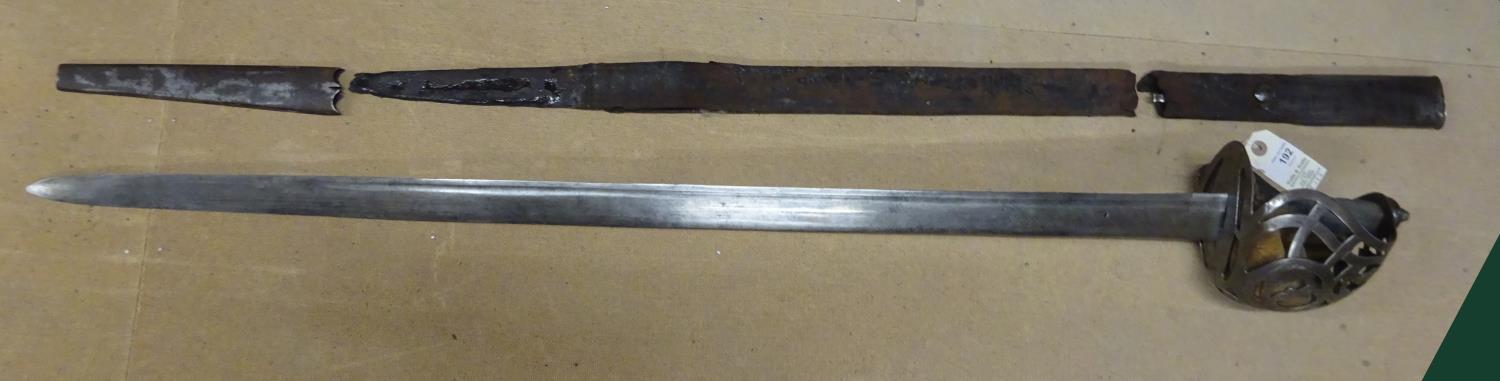 A scarce late 18th century Scottish officer's broadsword, unusual flat double edge blade 36" with - Image 11 of 15