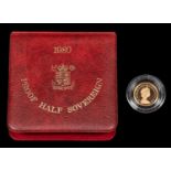 Elizabeth II Half Sovereign 1980, Proof issue, in Royal Mint titled leatherette case Brilliant