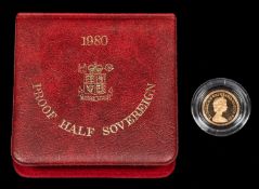 Elizabeth II Half Sovereign 1980, Proof issue, in Royal Mint titled leatherette case Brilliant