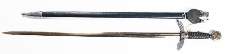 A Third Reich Luftwaffe officer's sword, 30½" blade marked "SMF Solingen" etc, blue leather