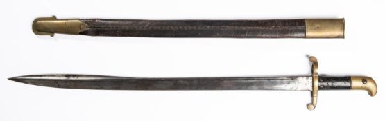 A good sword bayonet for the Lancaster Rifle, blade 24”, brass mounted hilt with re-issue marks, “