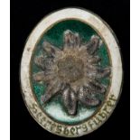 A Third Reich Mountain Troops enamelled breast badge, "Heeres Burgfuhrer", engraved on back with