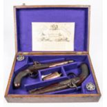 A pair of officer's 16 bore percussion holster pistols, signed "Smith" c 1840, flat topped round