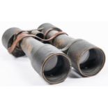 †A large pair of WWI Imperial German artillery binoculars, 11" long, leather covered body, marked "