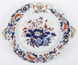 A good Victorian serving plate bearing crest of The 17th Lancers, floral decoration and lower