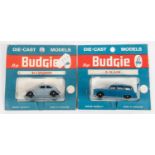 2x Budgie Toys Miniatures. Volkswagen (No.8) in metallic light blue. Austin A95 'Q Car' (No.61) in