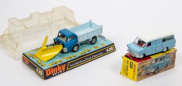 2 Dinky Toys. Ford Transit Van (407). A Kenwood example in light blue with white roof. Boxed, some