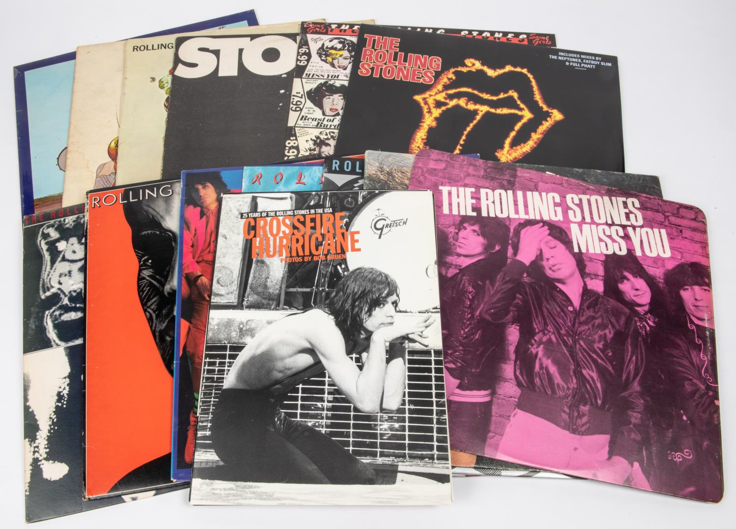 17x Rolling Stones LP record albums and memorabilia, etc. Including; 4x Publicity leaflets for