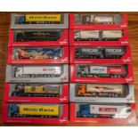 12 Herpa 1:87 Scale Trucks. 7x Mercedes Benz Actros- K.Line, Willi Betz, DB Schenker, MSC,