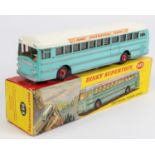 Dinky Supertoys Continental Touring Coach (953). In turquoise with a white roof, fawn interior