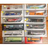 12 Herpa 1:87 Scale Trucks, 5 on plinths- 4x MAN, Hornbach, early years of flight and a tractor unit