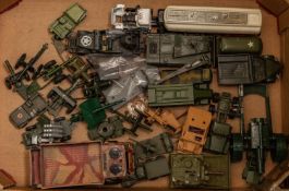 A quantity of various makes. Including a Dinky American Export Daimler Ambulance in olive green.