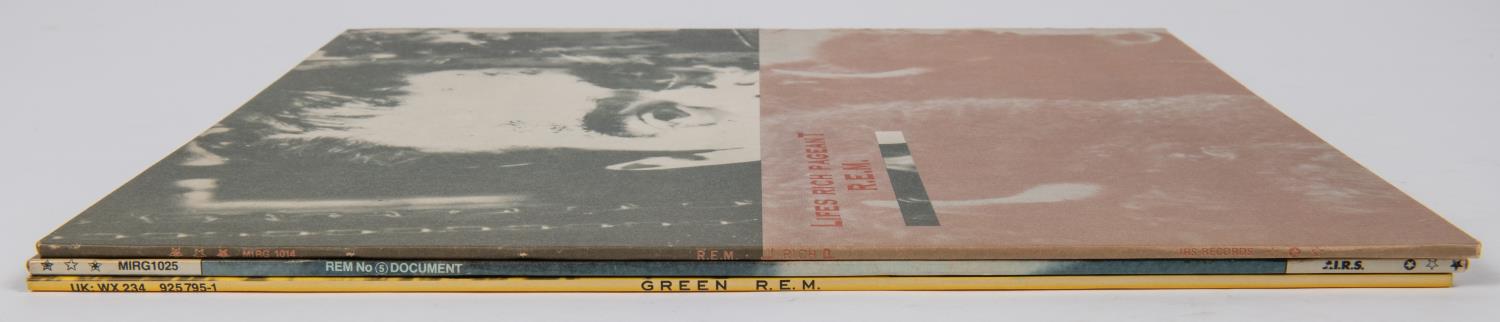 3x R.E.M. LP record albums. Lifes Rich Pageant, MIRG1014. Green, WX234. No.5 Document, MIRG1025. - Image 2 of 3